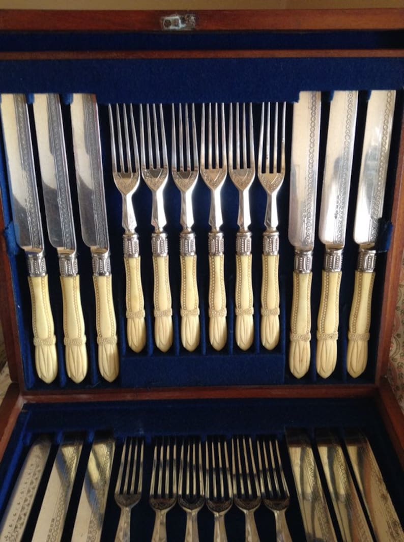 Boxed Set of Antique Victorian English Fruit Knives & Forks Etsy