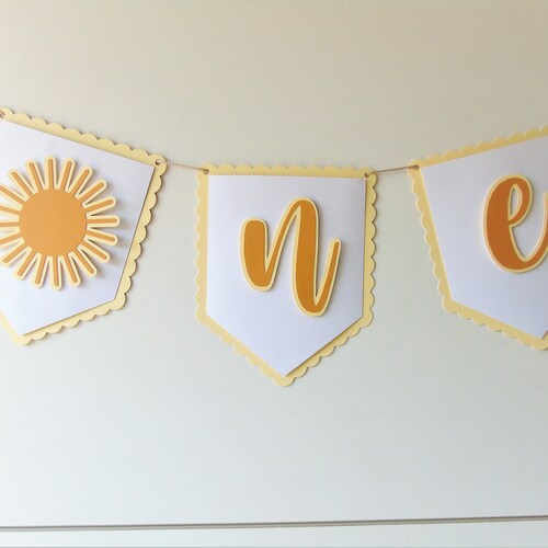 Sunshine High Chair Banner - 'Little Sunshine' First Birthday Decor With Velcro For Highchair (Yellow Sun Design)