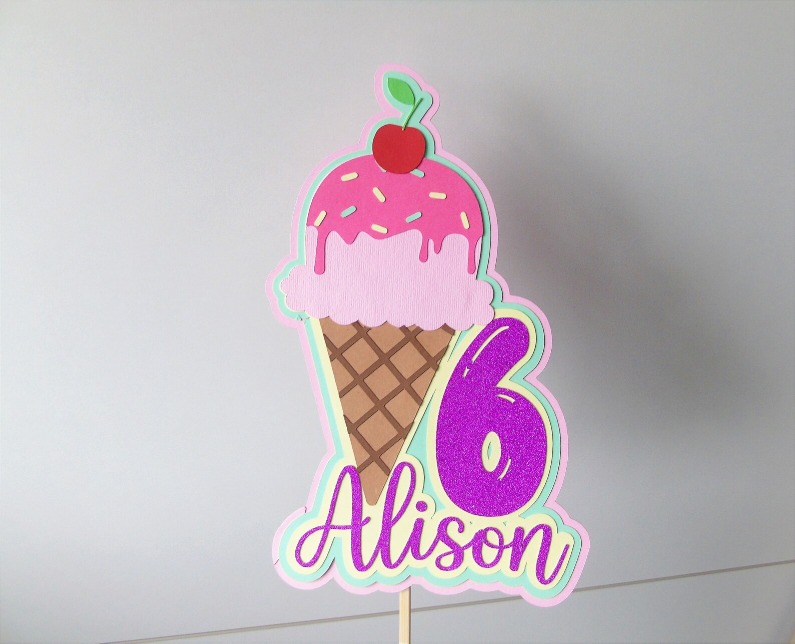 Ice Cream Cake Topper Girl Birthday Party Personalized Cake Etsy