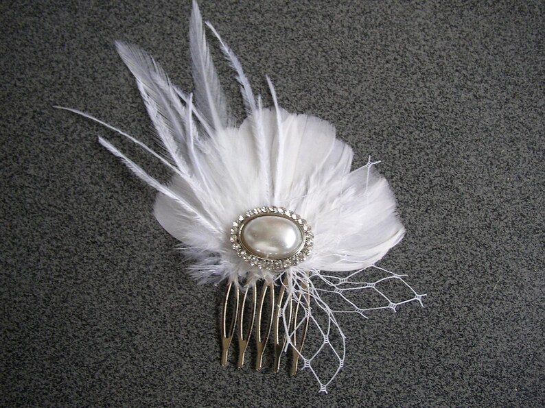 Feather Hair Clip Feather Hair Comb Feather Bridal Headpiece Wedding Accessories White Feathers Hair Piece Pearl Rhinestones Hairpiece