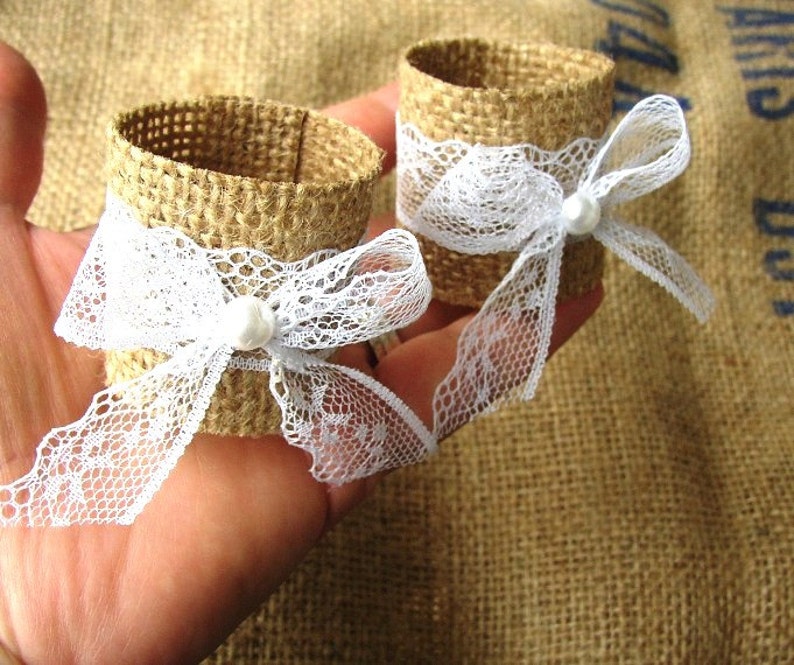 1030 Burlap Lace Napkin Holder Wedding Napkin Rings Etsy