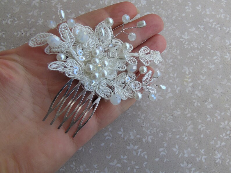 Small Hair Accessories Bridal Hair Comb Vintage Pearl Hair Comb Wedding Hair Comb Ivory Headpiece Bridal Hairpiece Lace Hair Piece
