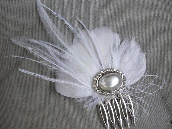 Feather Hair Comb Wedding Accessories White Feathers Hair Etsy