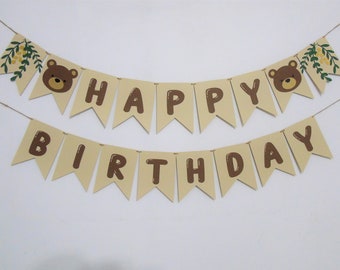 Teddy Bear Happy Birthday Banner, Teddy Bear 1st Birthday, Greenery Bear Themed Birthday Party, Boy Party Decoration