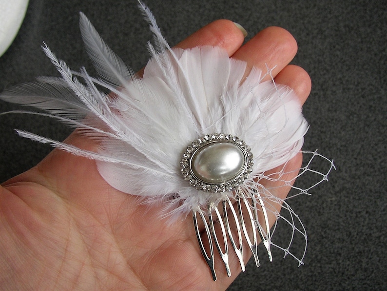 Feather Hair Clip Feather Hair Comb Feather Bridal Headpiece Wedding Accessories White Feathers Hair Piece Pearl Rhinestones Hairpiece