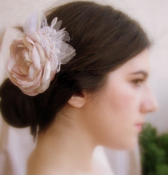Blush Pink Hair Clip Pink Ivory Beige Flower Bridal Hair Etsy