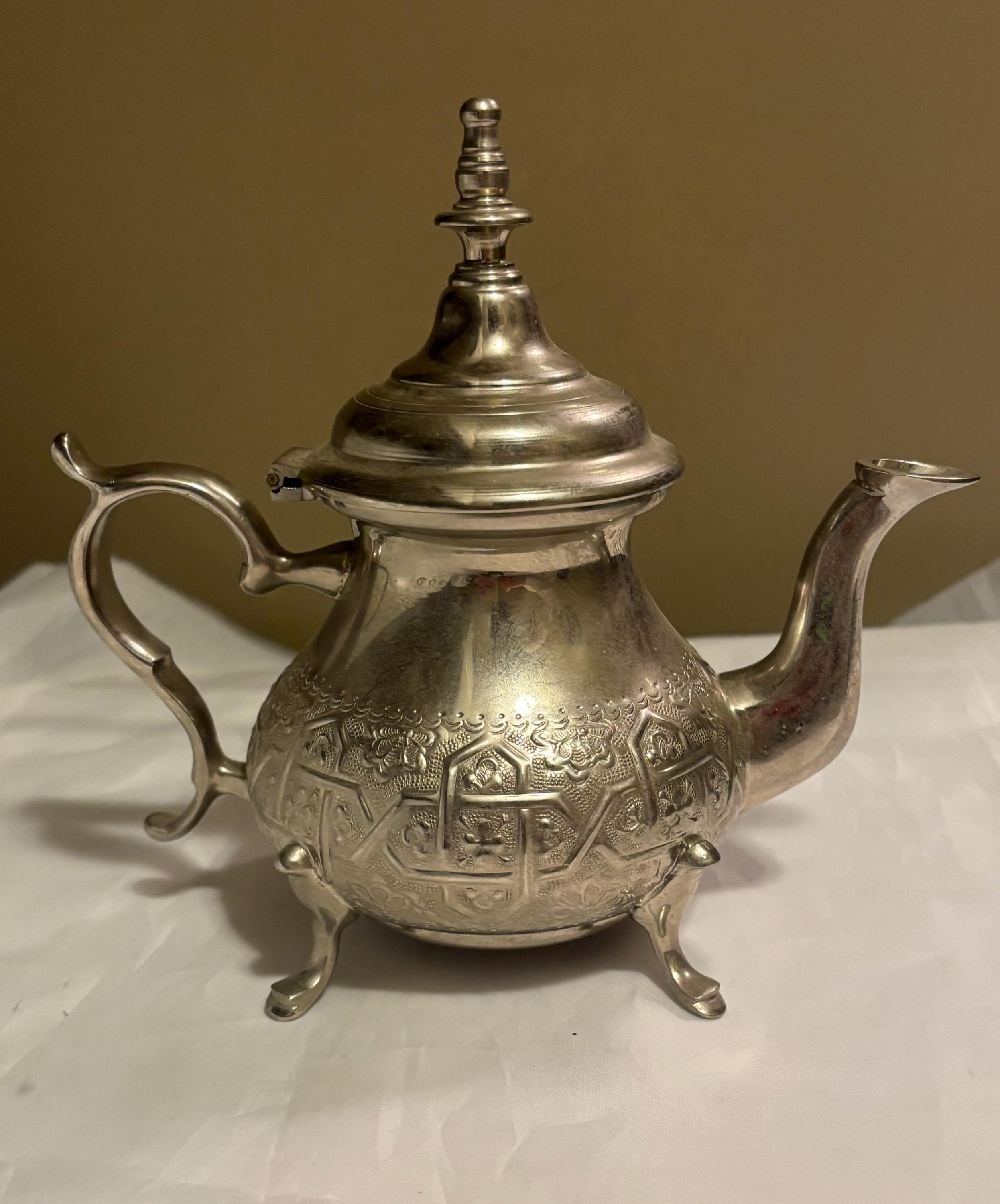 Vintage Moroccan Ornate Silver Plated Footed Teapot - Etsy
