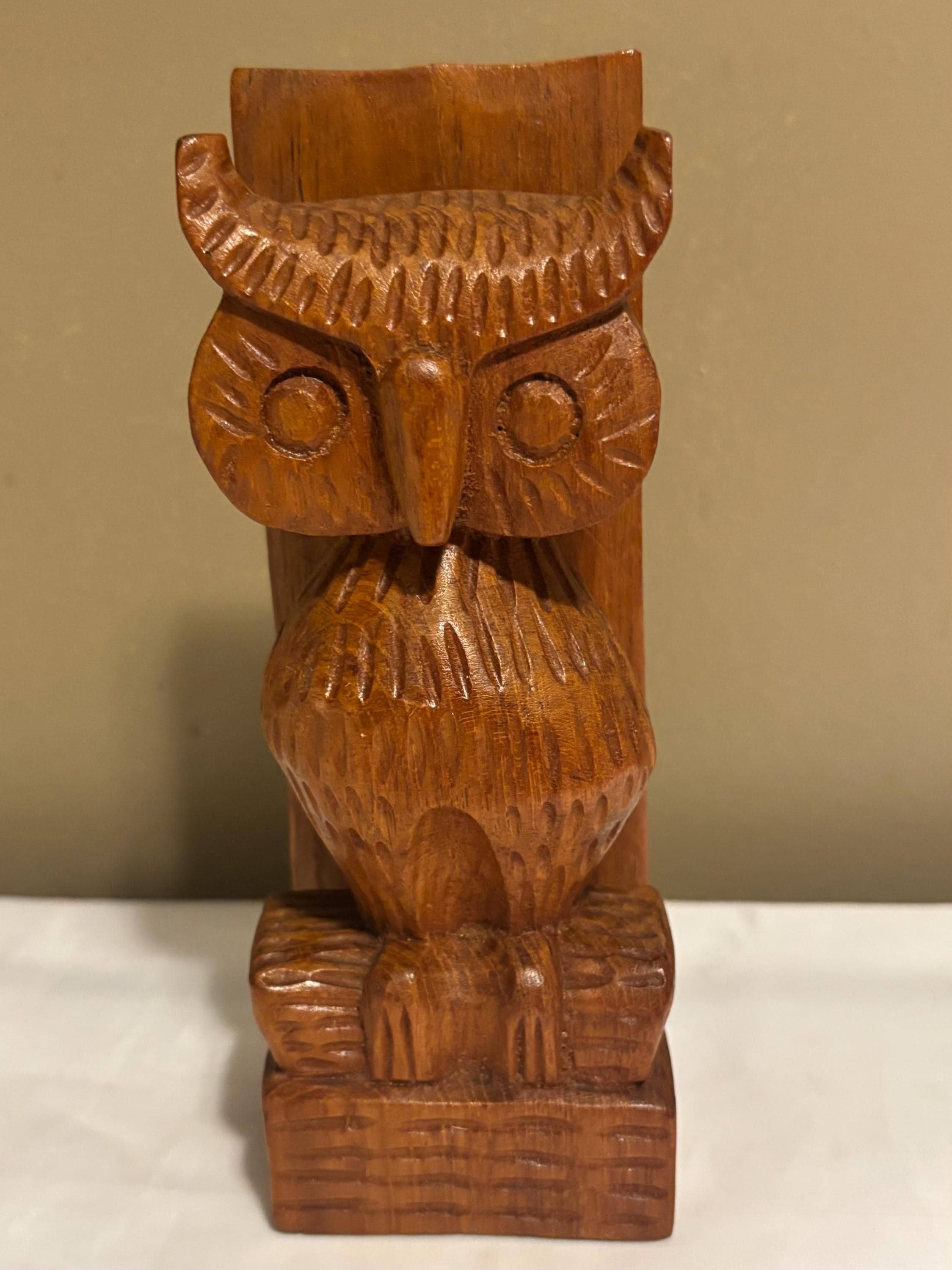 MCM Philcraft Hand Carved Teakwood Owl Bookend Statue Figurine