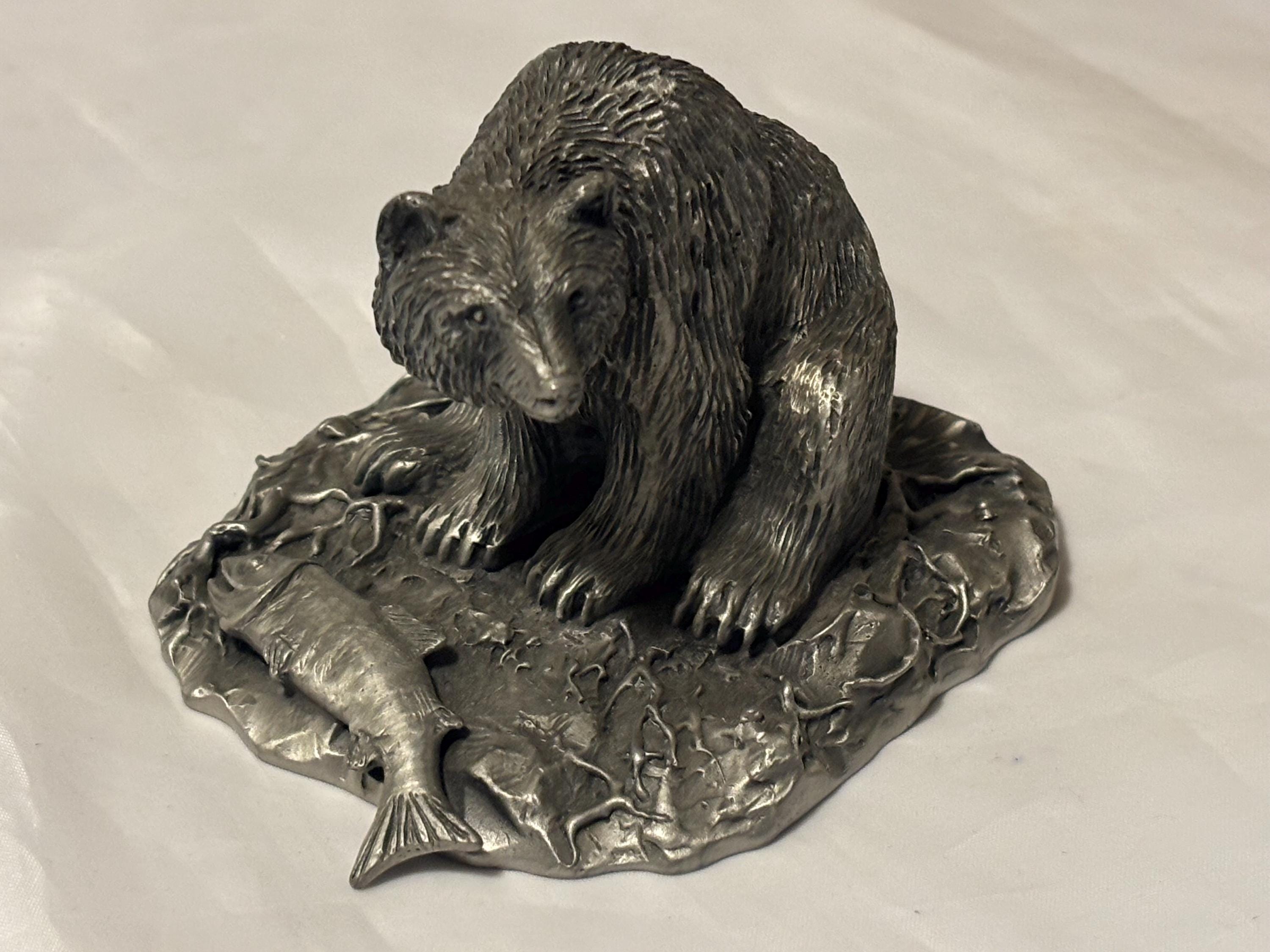 Limited Edition Hudson Pewter Grizzly Bear With Salmon Statue