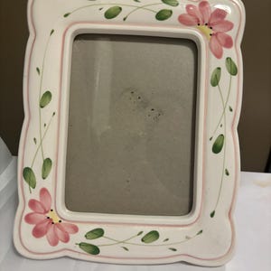 Ceramic Ivory Floral Pink Flowers Photo Frame