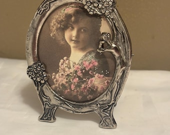 Art Nouveau Style Lady and Floral Mini Photo Frame