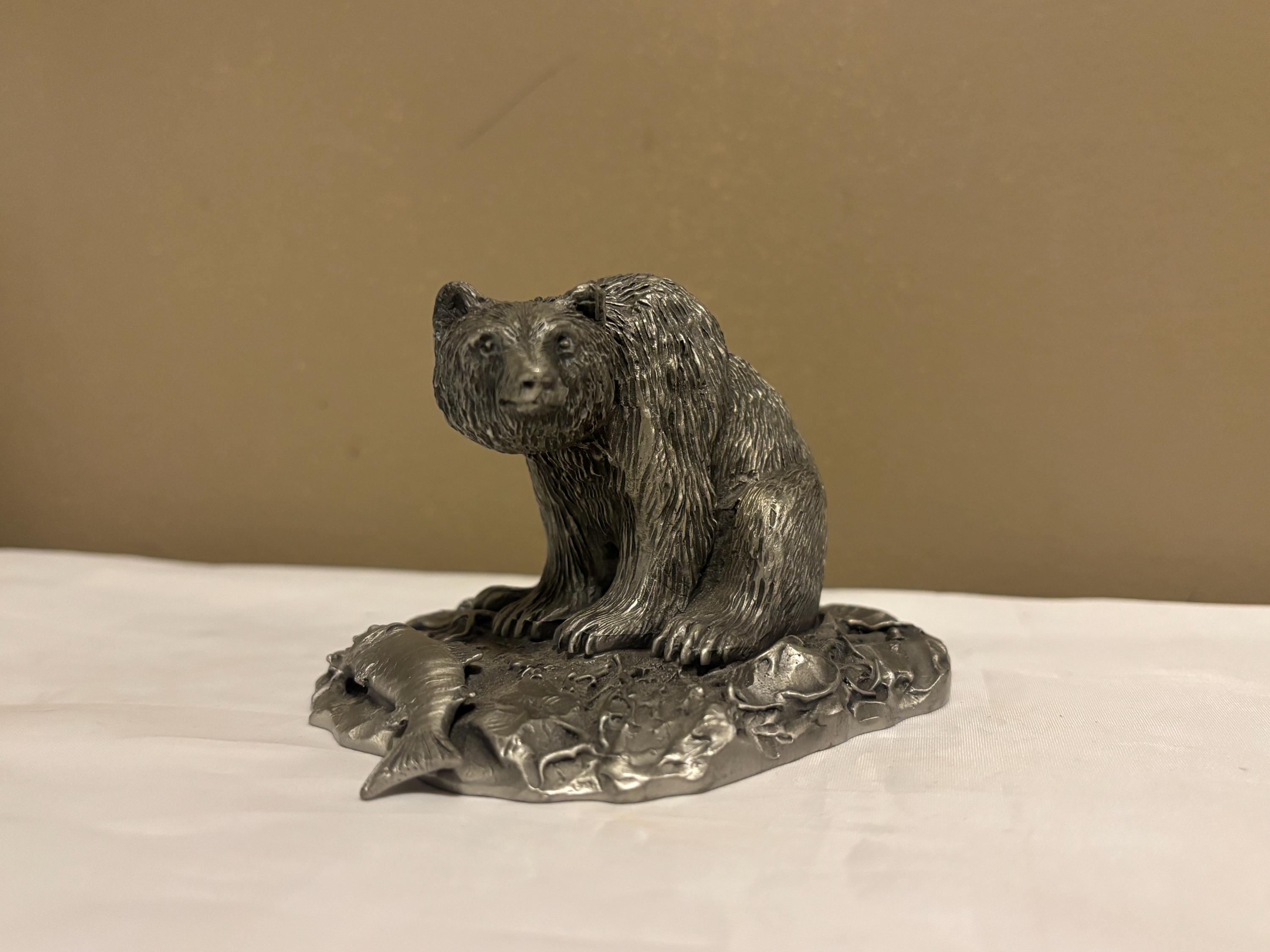 Limited Edition Hudson Pewter Grizzly Bear With Salmon Statue