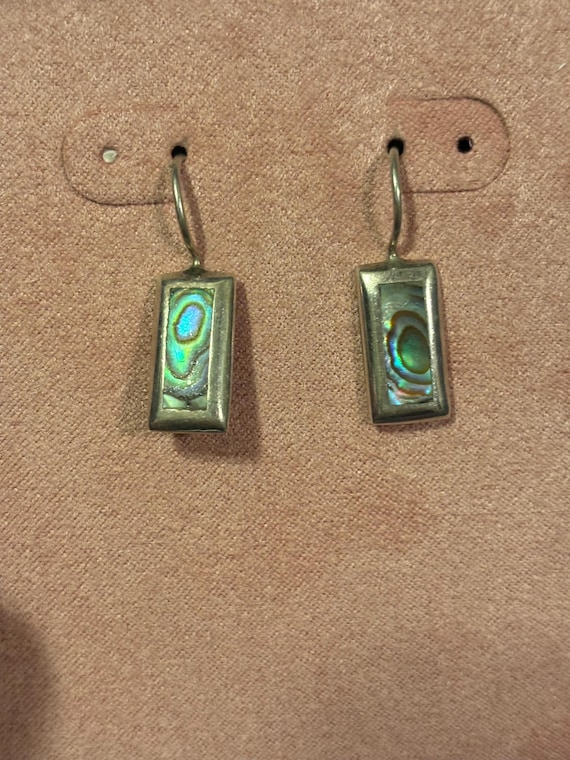 Sterling Silver Abalone Shell Dangle Earrings - image 1