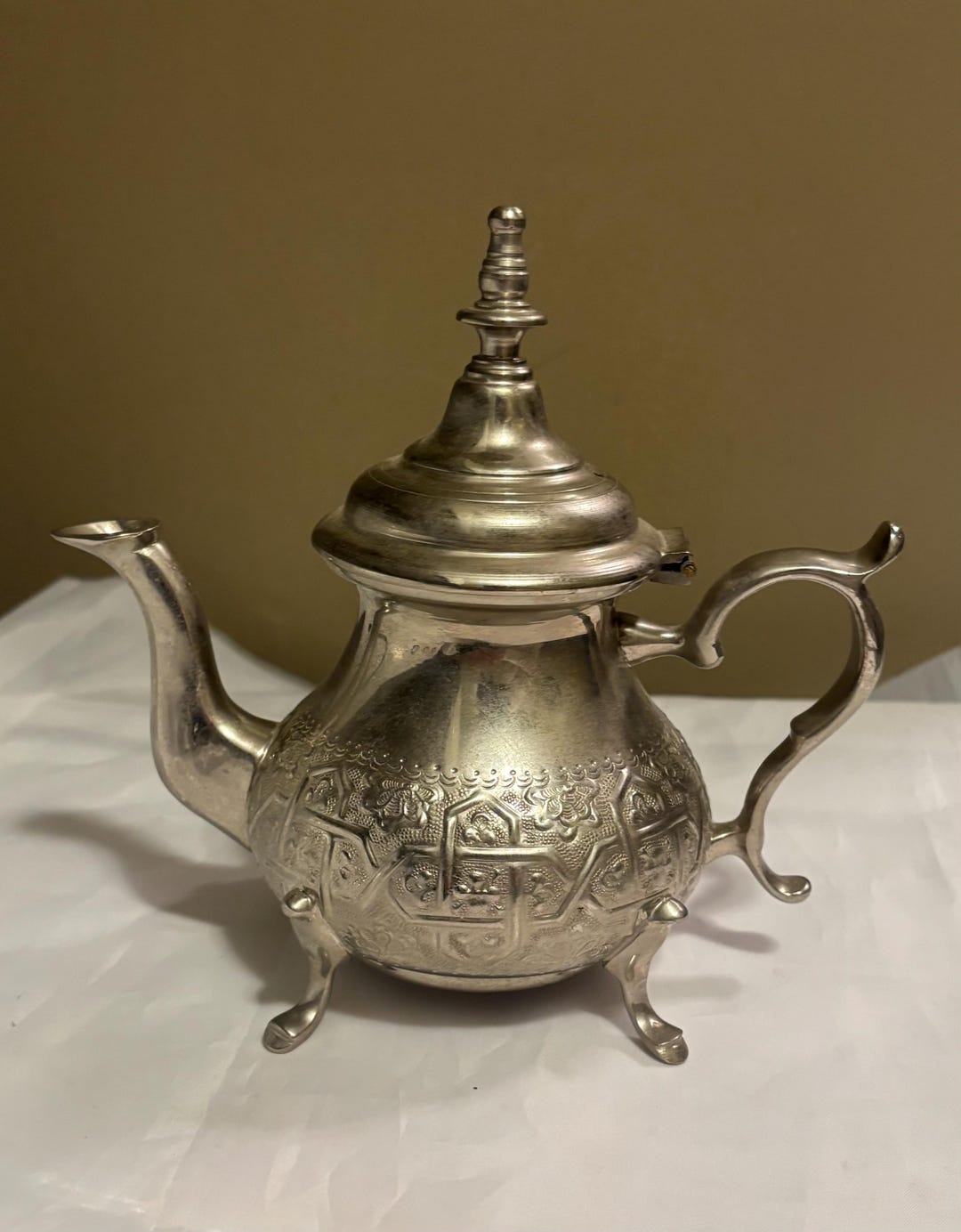 Vintage Moroccan Ornate Silver Plated Footed Teapot - Etsy