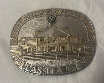 Vintage Southfork Ranch Solid Brass Dallas Texas Belt Buckle
