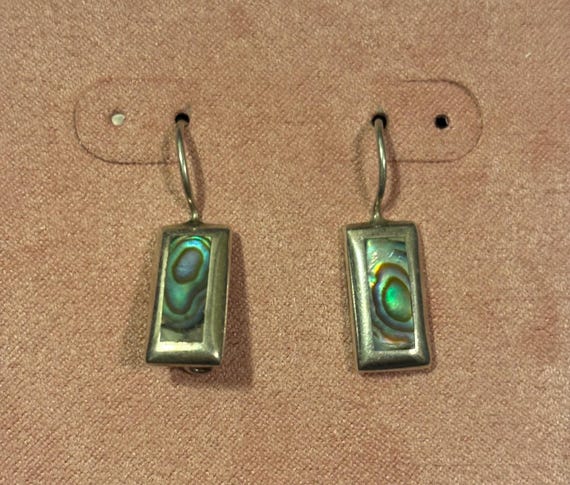Sterling Silver Abalone Shell Dangle Earrings - image 2