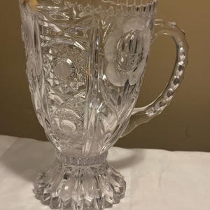 Italian Heavy Cut Crystal Etched Rose Footed Water Pitcher
