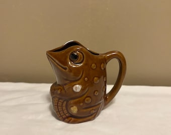 Vintage Mid-century Ceramic Frog On a Log 1/2 Cup Creamer Pitcher