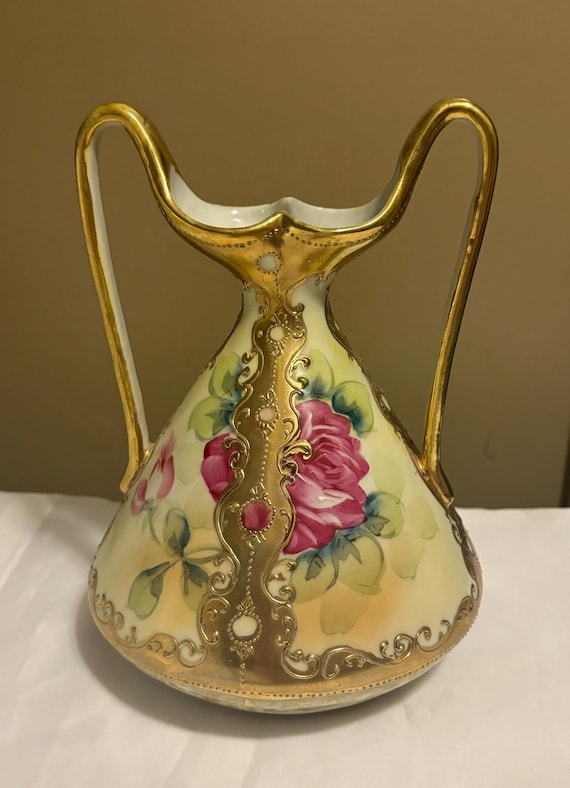は*な様 oriens ホットフィットフリルタンクトップ　迷彩柄 Antique Japan Nippon Amphora Hand Painted Rose Pattern Moriage