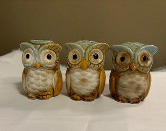 Vintage Josef Originals Owl Salt and Pepper Shakers and Toothpick