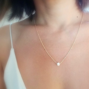 Floating Pearl Necklace: Dainty 14kt Gold Fill or Sterling Silver