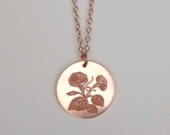 September Geburtsblumen-Halskette: Morning Glory Anhänger in Gold, Rosegold, Silber