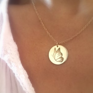 Butterfly Charm Necklace: Personalized Engraved Disc Pendant