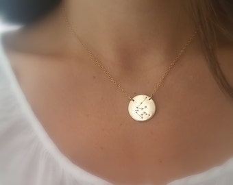 Gold Constellation Necklace - Zodiac Necklace - Gold Disc Necklace - Star Sign Jewelry - Astrology Necklace - Birthday Month Sign Necklace