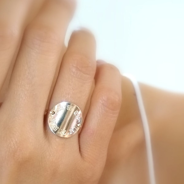 Personalized GPS Coordinate Ring, Custom Engraved Sterling Silver