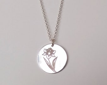 Birth Flower Necklace - Gold Silver March Birthday Jewelry - Daffodil Flower Necklace - Mothers Day - Wedding Bridesmaid Gift - Gift For Her