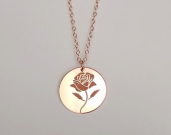 Birth Flower Necklace - June Birthday Jewelry - Gold Silver Rose Flower Necklace - Mothers Day - Wedding Bridesmaid Gift - Gift For Her