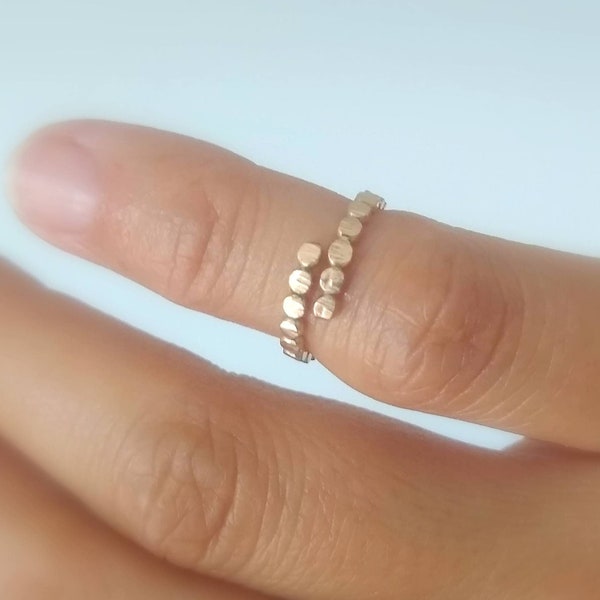 Hammered Bypass Ring, Gold Silver Midi Ring, Beaded Stacking Ring, Dainty Ring, Wrap Around Ring, Delicate Wrap Ring, Minimal Gold Ring