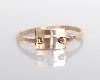 Tiny Cross Ring - Gold Cross Ring - Stackable Ring - Minimalist Ring - Dainty Gold Ring - Confirmation Gift - Graduation Gift - Religious