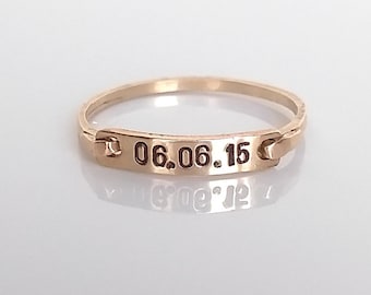 Date Ring - Nameplate Date Ring -  Save the Date - Personalized Gold Ring Band - Custom Stamped Ring - Birth Date Ring - Anniversary Ring