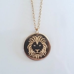 Engraved Lion Head Necklace: 14k Gold Fill, Courage Jewelry