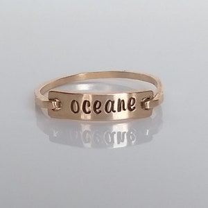 Name Ring - Nameplate Ring - Initials Ring - Personalized Gold Ring Band - Custom Stamped Ring - Inspirational Word Ring - Stackable Ring