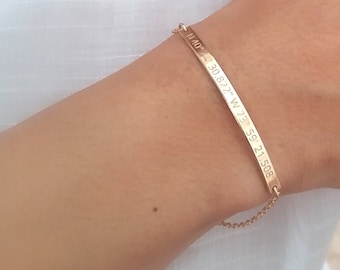 Skinny Coordinate Bar Bracelet: Custom Engraved Location Jewelry