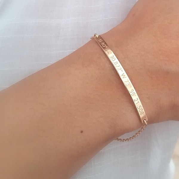 Skinny Gold Coordinate Bracelet - Latitude Longitude Bracelet - GPS Coordinates Bracelet - Location Bracelet - Custom Engraved Bracelet