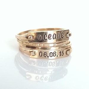 Personalized Gold Stacking Ring Set: Name and Date Rings