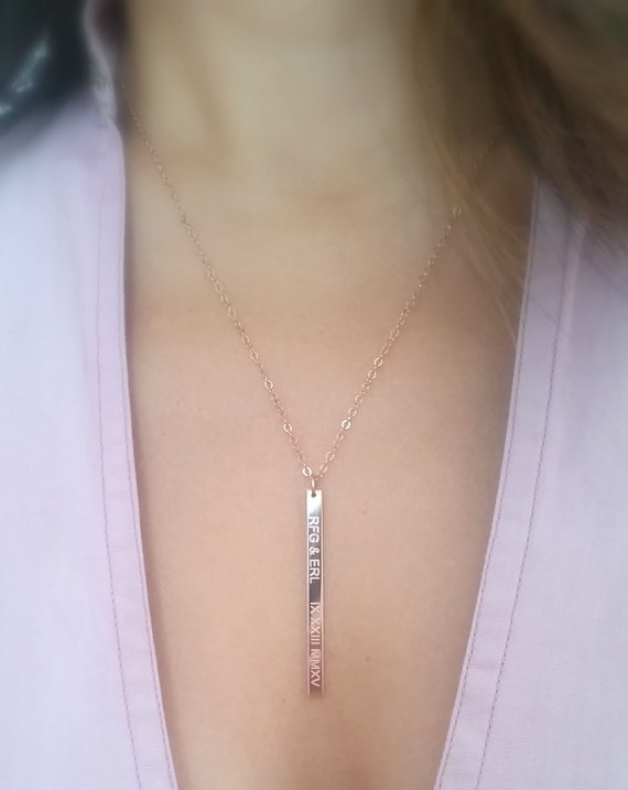 Vertical Bar Name and Date Necklace