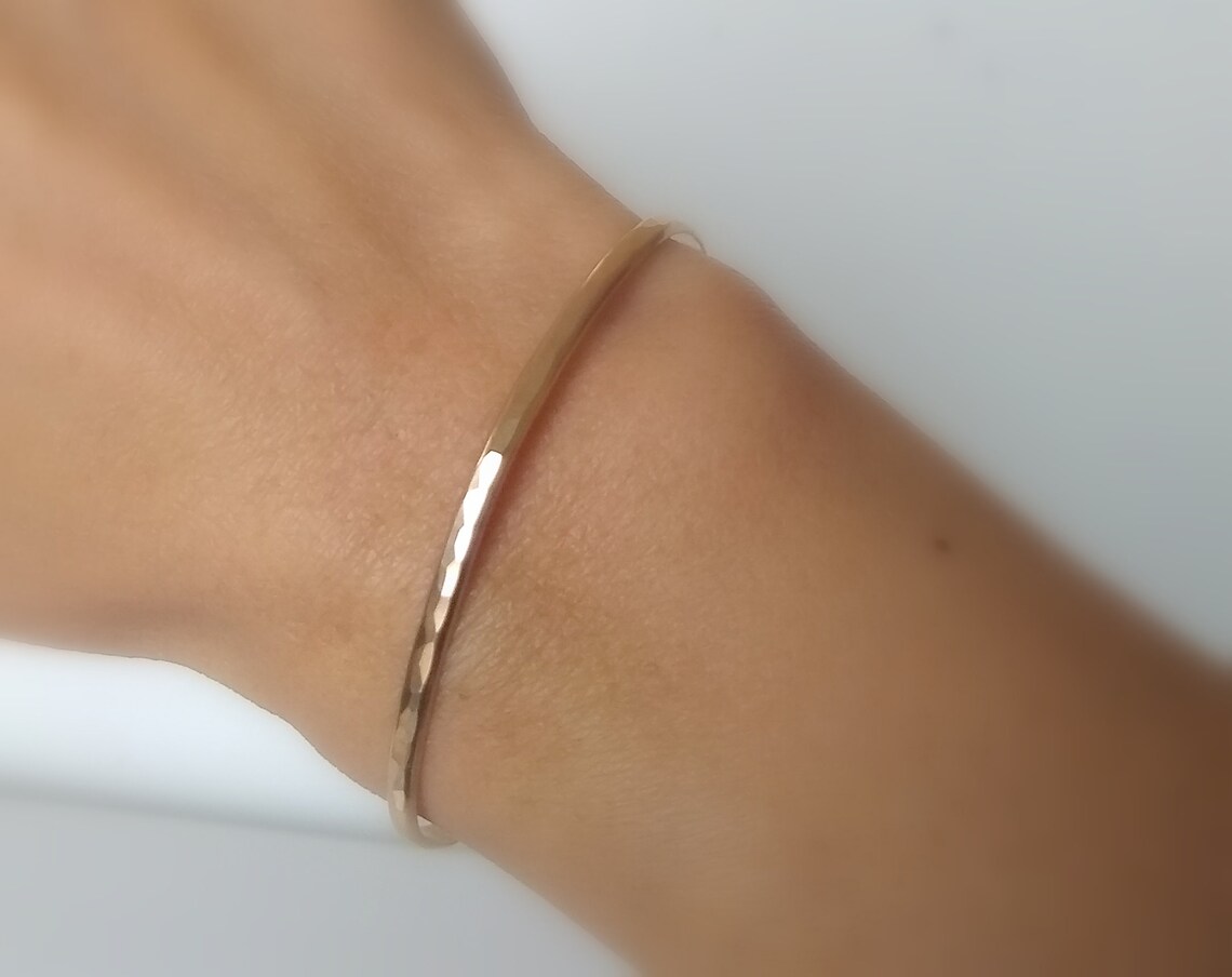 Hammered Gold Cuff Bracelet Thin Gold Cuff Skinny Gold Etsy
