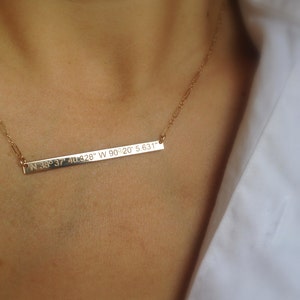 Engraved Gold Coordinate Bar Necklace: Personalized Latitude Longitude Jewelry