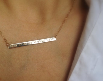 Gold Koordinaten Bar Halskette: Personalisierter Breitengrad Schmuck