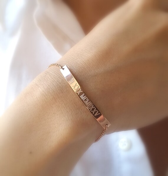 Roman numeral deals engraved bracelet