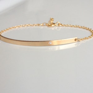 Diamond Bar Bracelet - Gold Nameplate Bracelet - Personalized Bar Bracelet - Tiny Diamond - Skinny Nameplate Bar - Custom ID Bracelet