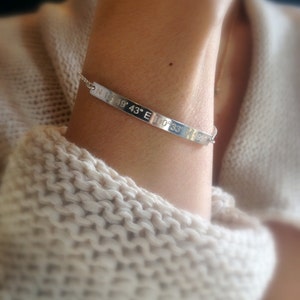 Sterling Silver Coordinates Bracelet: Engraved Latitude Longitude Bar