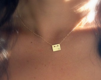 Collier initial Tiny Gold Charm - Pendentif diamant or - Charme carré - Collier pendentif simple en or - Collier initial