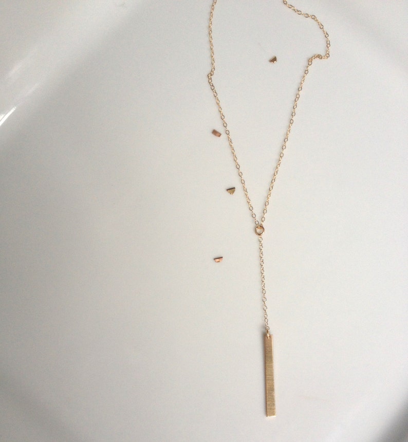 Gold Bar Lariat Necklace Simple Gold Y Necklace Drop Bar Pendant Necklace Gold Bar Necklace Minimalist Bar Necklace image 3
