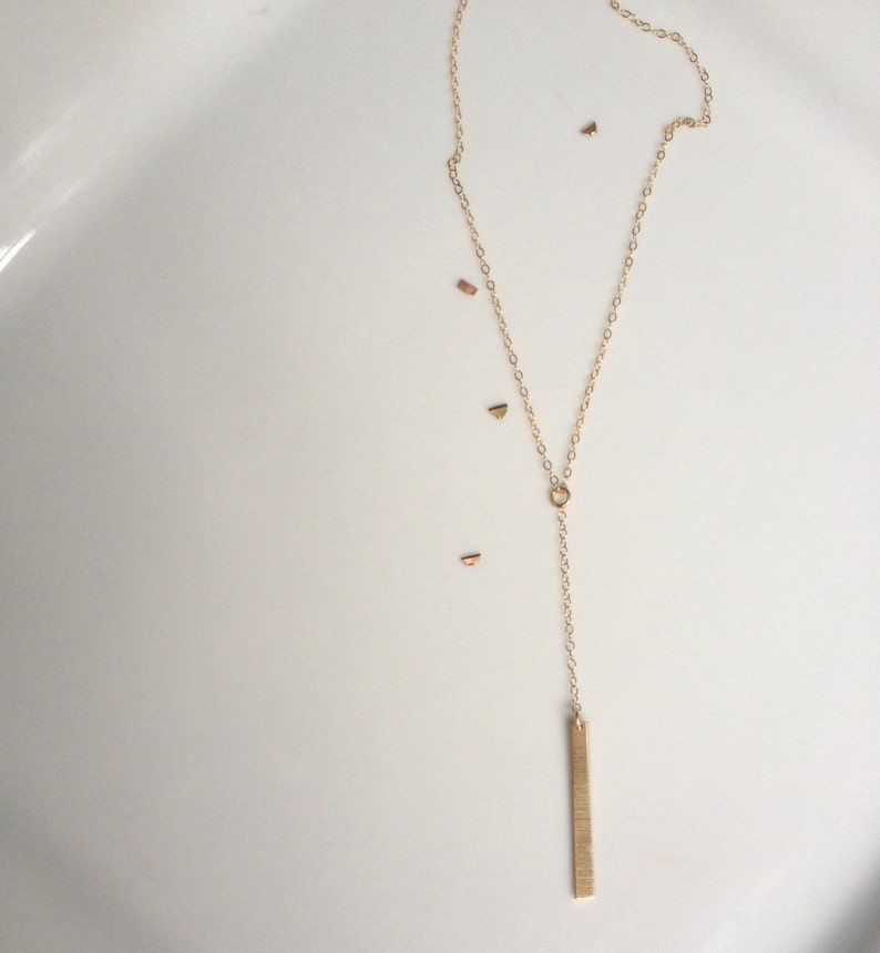 Gold Bar Lariat Necklace Drop Bar Pendant Necklace Simple Gold Y Necklace Gold Bar Necklace Minimalist Bar Necklace