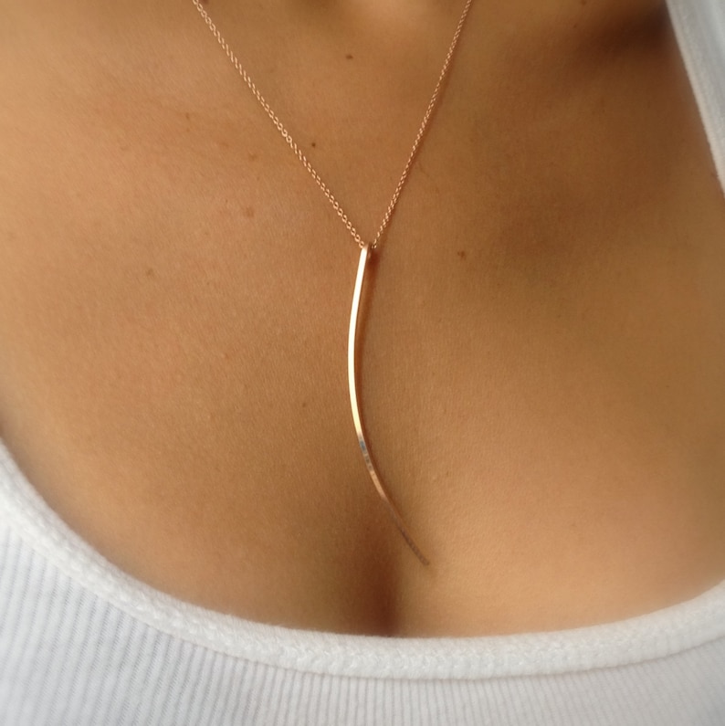 Curved Bar Necklace Rose Gold Vertical Gold Bar Necklace Etsy